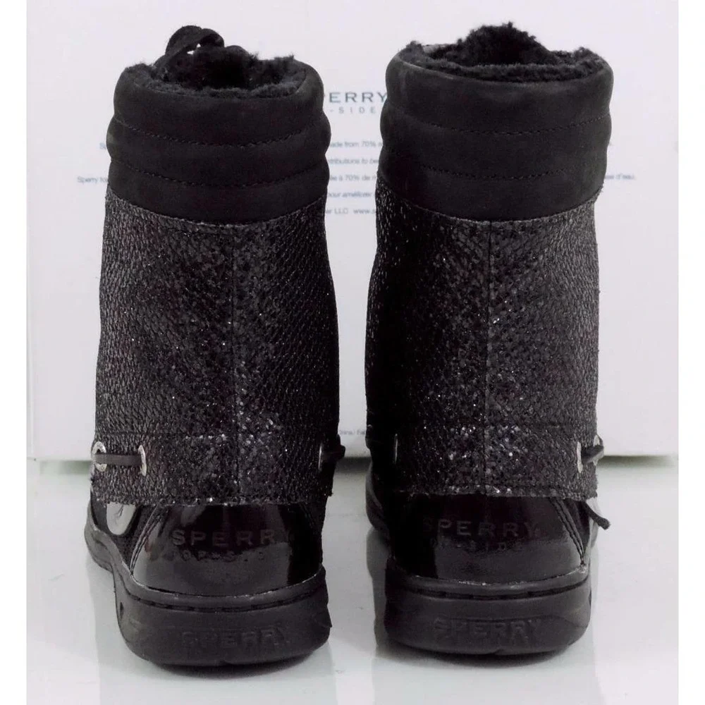 Sperry Top Sider Hiker Fish Boat Boots Lace Up Black Glitter Size 6 - Picture 7 of 8